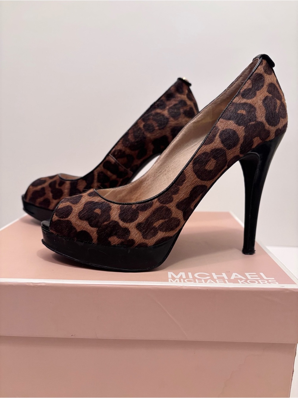 Michael Kors Leopard Print Peep-Toe Platform Pumps - Brown & Black